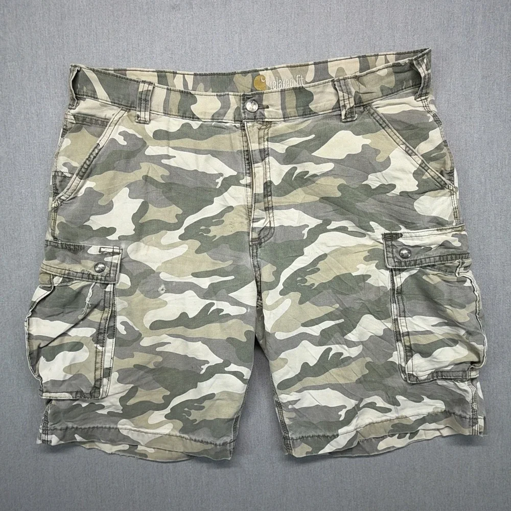 Carhartt Cargo Shorts Mens 40 Camo Grey White Relaxed Fit Cotton 100279